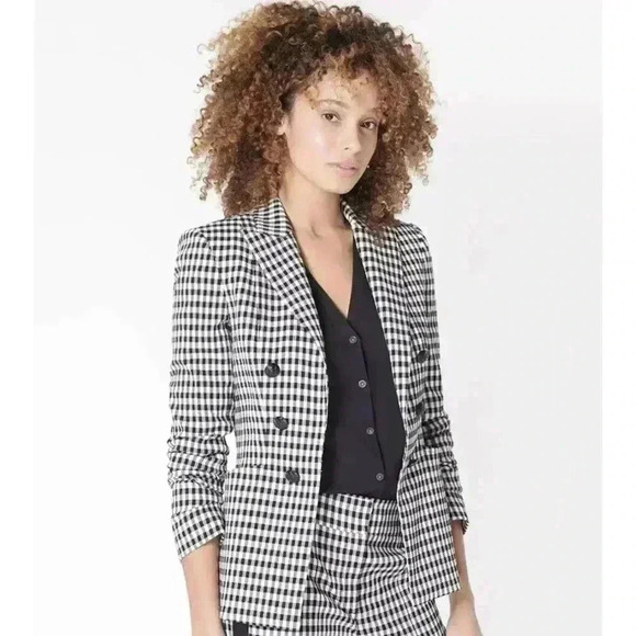 Veronica Beard Dickey Jacket Blazer 6 Caldwell Black White Gingham Check Ruched - Picture 2 of 13